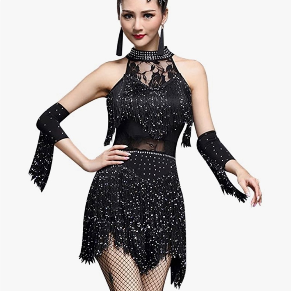 Women's Dance Dress Rhinestone Sequin Fringe Flapper